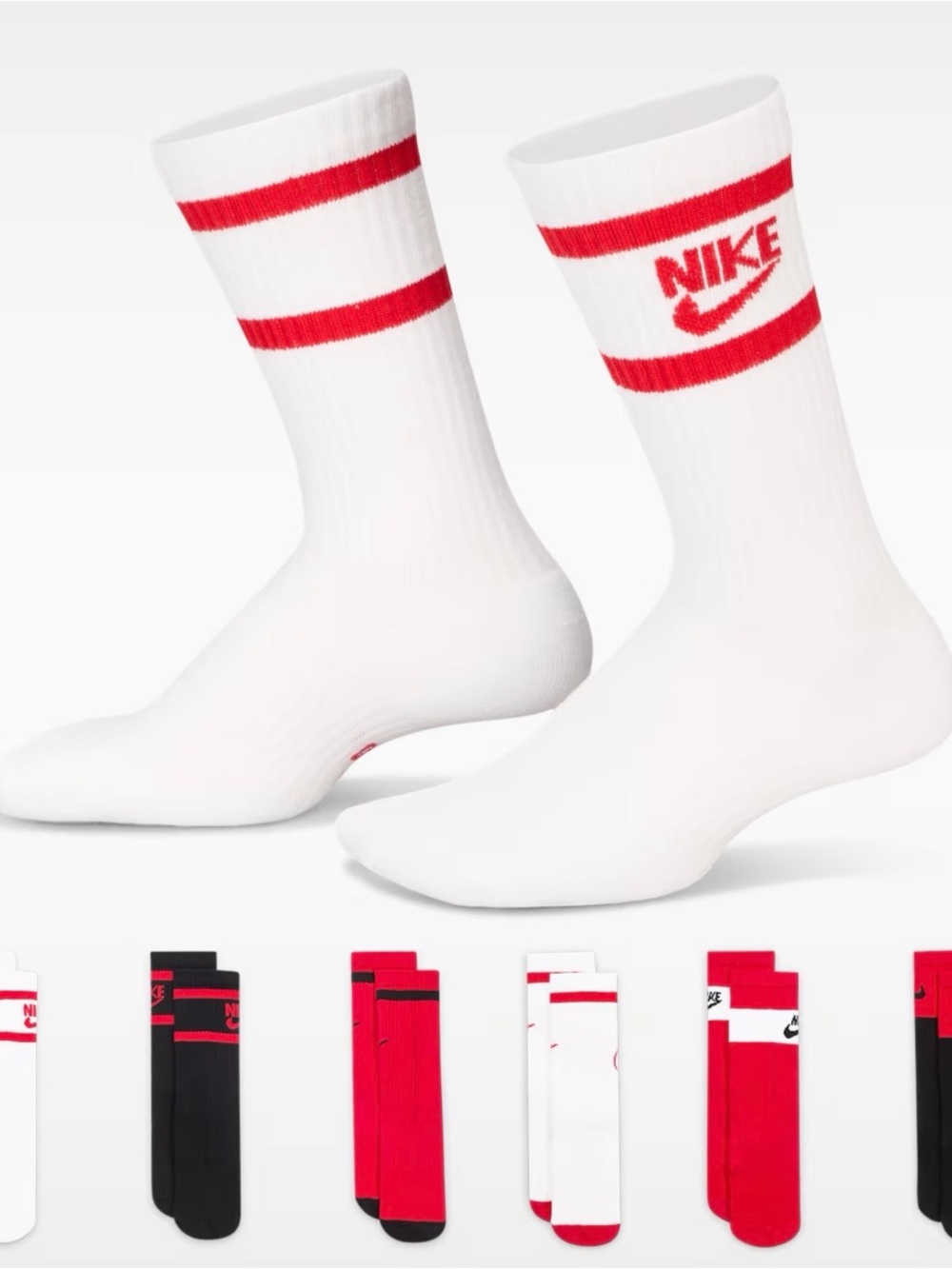 NWT Nike red, white & black crew socks. 6 pair.